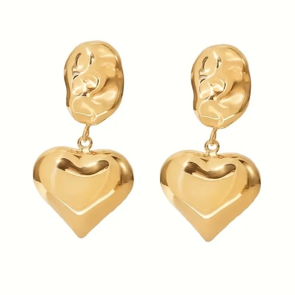 ◾️18k Gold Plated Heart Drop Earrings - Picture 6 of 14